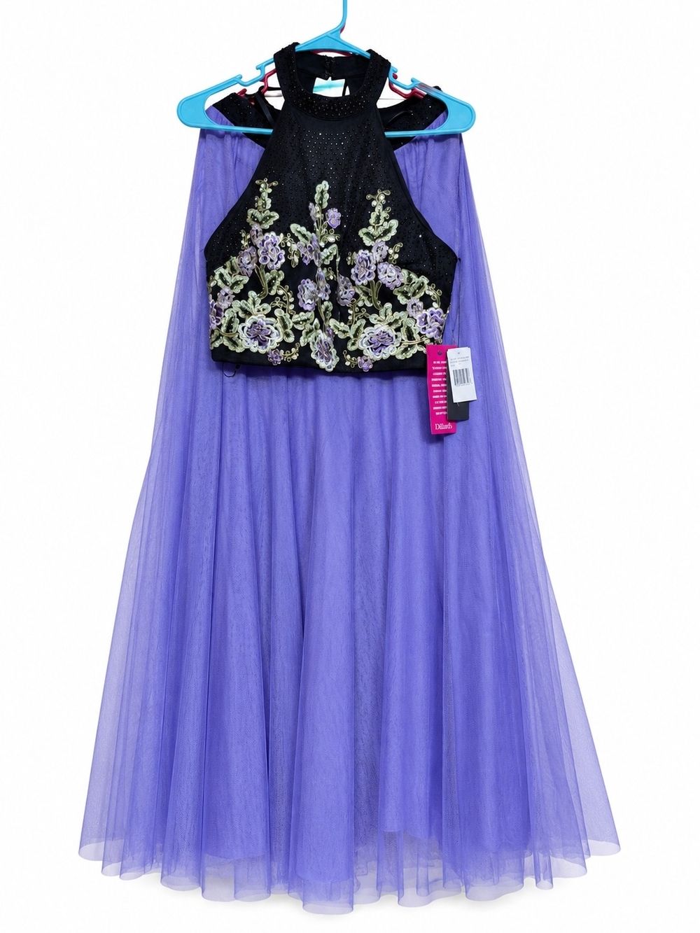 Jodi Kristopher Black & Purple Two-Piece Embroidered Prom Dress